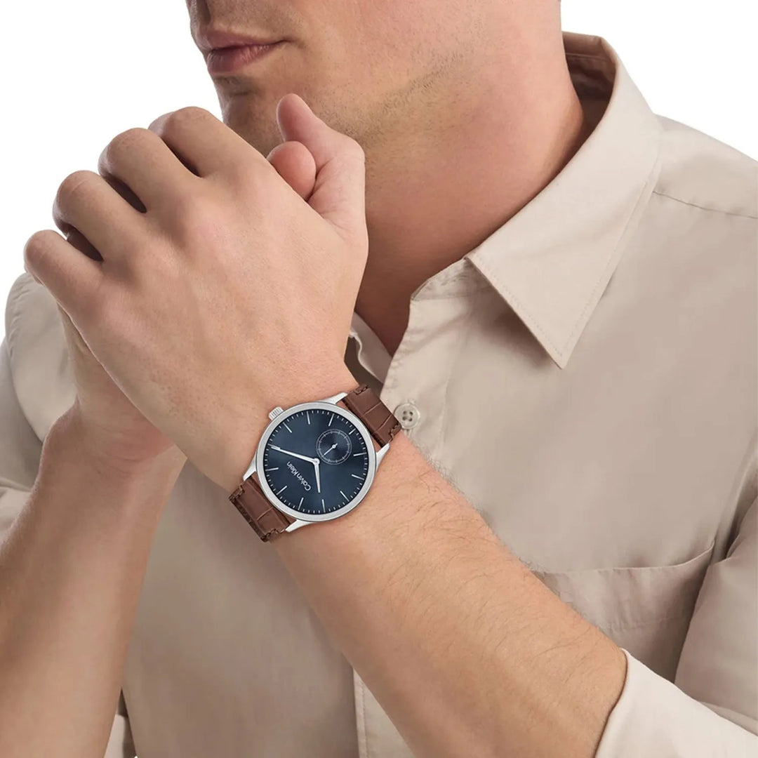 Calvin Klein 25200552 Blue Dial Brown Leather Men&