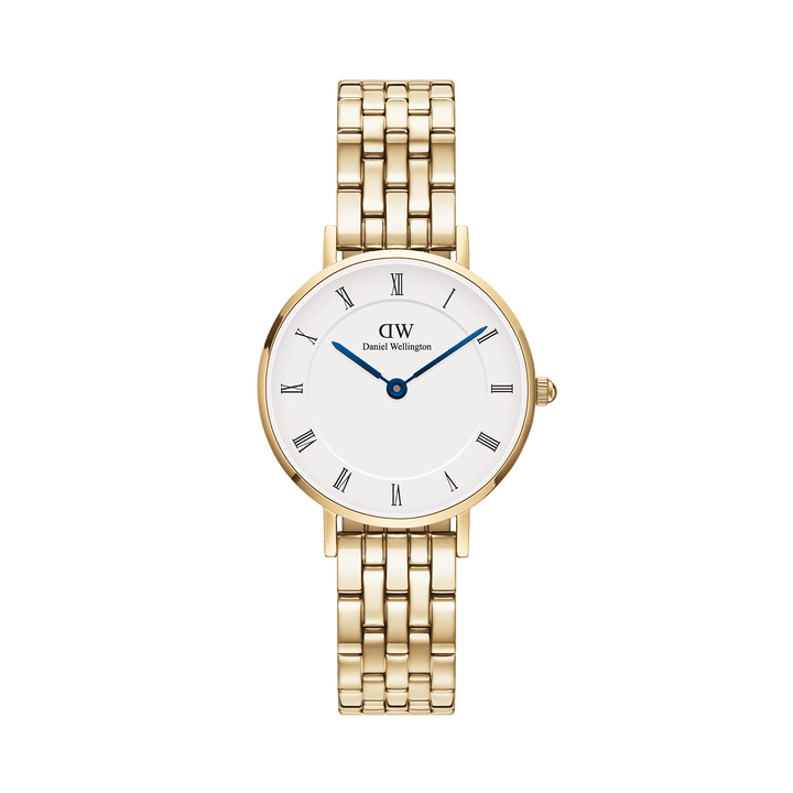 Elegant Petite Roman Numerals Watch - Gold 5-Link Strap Design
