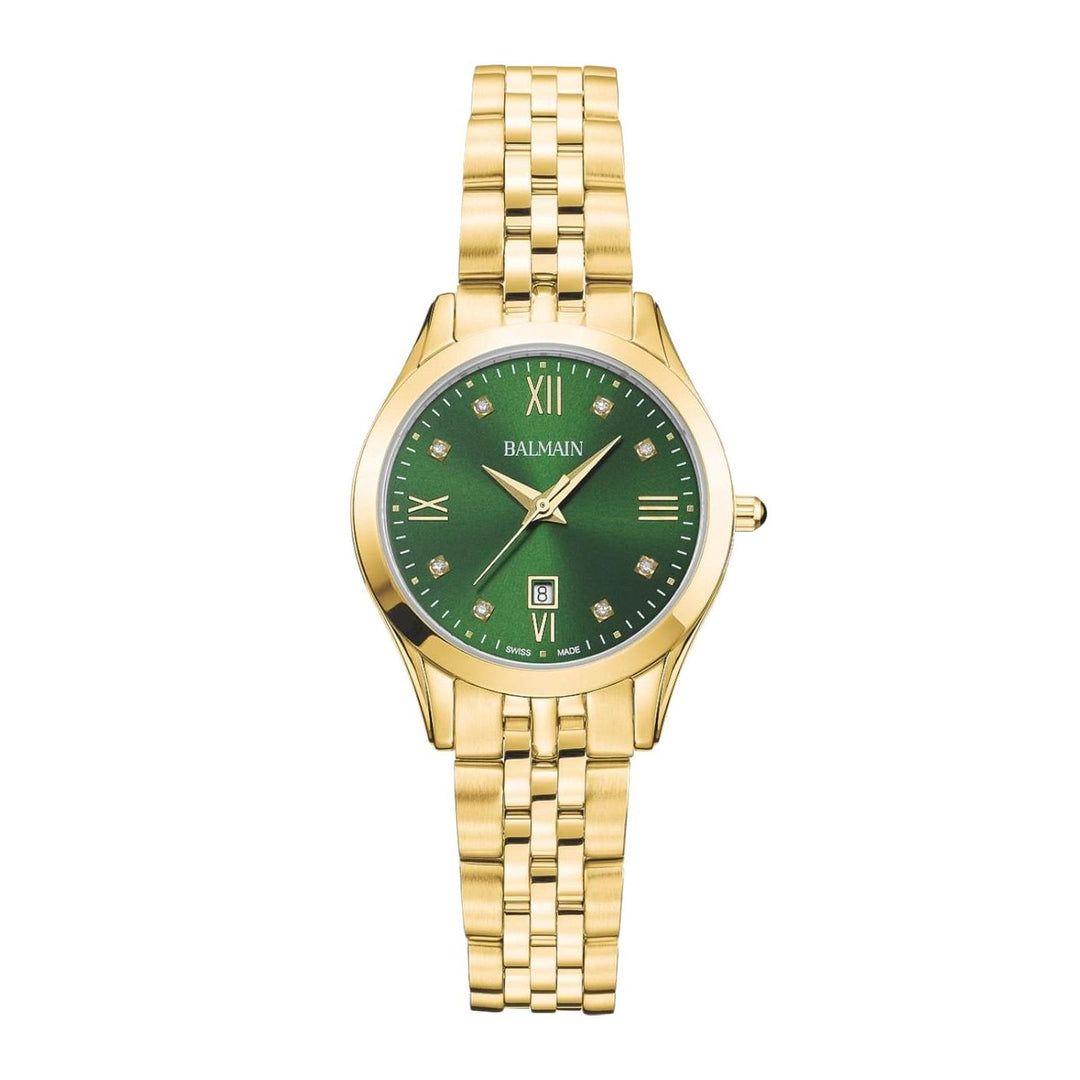 Balmain Women's Gold-Toned Stainless Steel Embellished Green Dial Analogue Watch