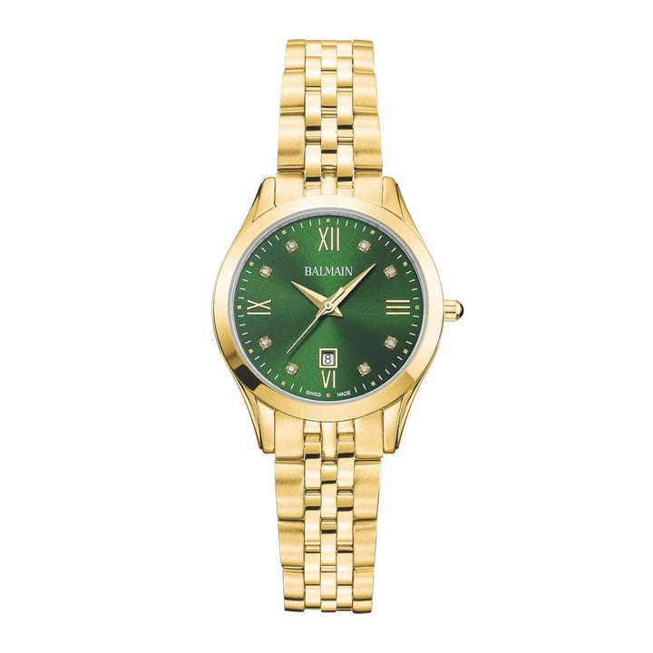 Balmain Women's Gold-Toned Stainless Steel Embellished Green Dial Analogue Watch