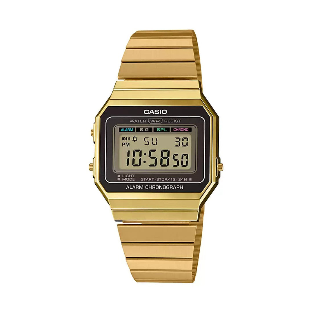 Casio Unisex VINTAGE Gold Dial Steel Digital Watch - D198