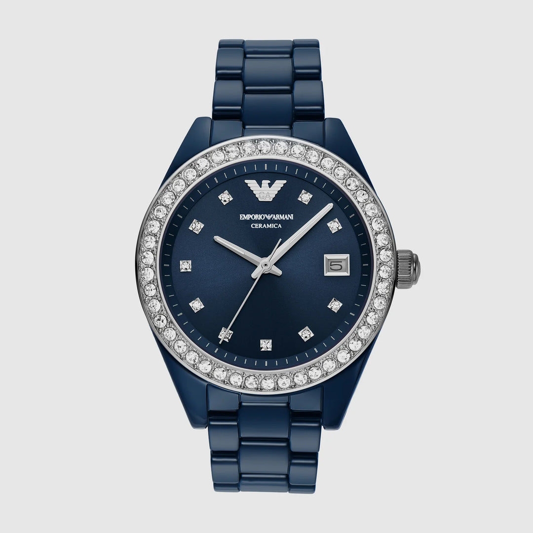 Stainless Steel Armani Men's Ceramic Watch Men Blue Watch AR70009