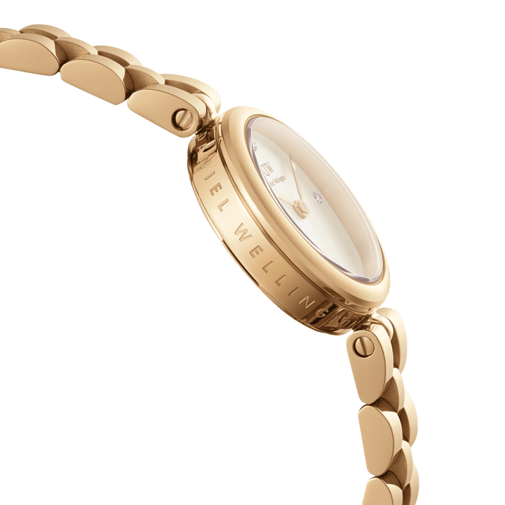 Elegant Gold Watch with Link Strap and Crystal Details