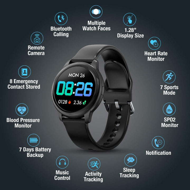 Timex Unisex Smart Fit 2.0 Dial Round Case Bluetooth Calling, Full Touch, Activity Tracking, HRM, SPO2, Blood Pressure, Multiple Watch Faces, 7 Sports Mode Smart Watch -TWTXW200T