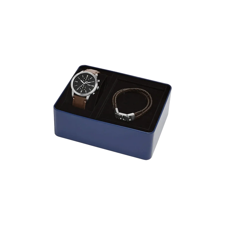 Fossil Townsman Chronograph Brown LiteHide™ Leather Watch And Bracelet Set