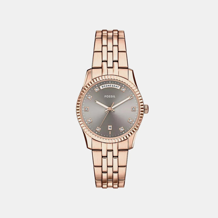 Fossil Scarlette ES5459 Rose Gold-Tone Grey Sunray Dial Women&