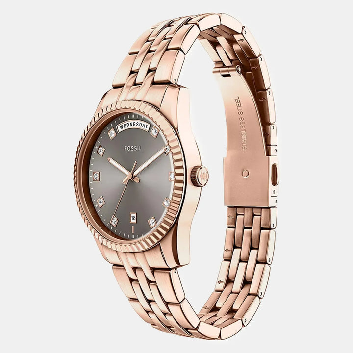 Fossil Scarlette ES5459 Rose Gold-Tone Grey Sunray Dial Women&
