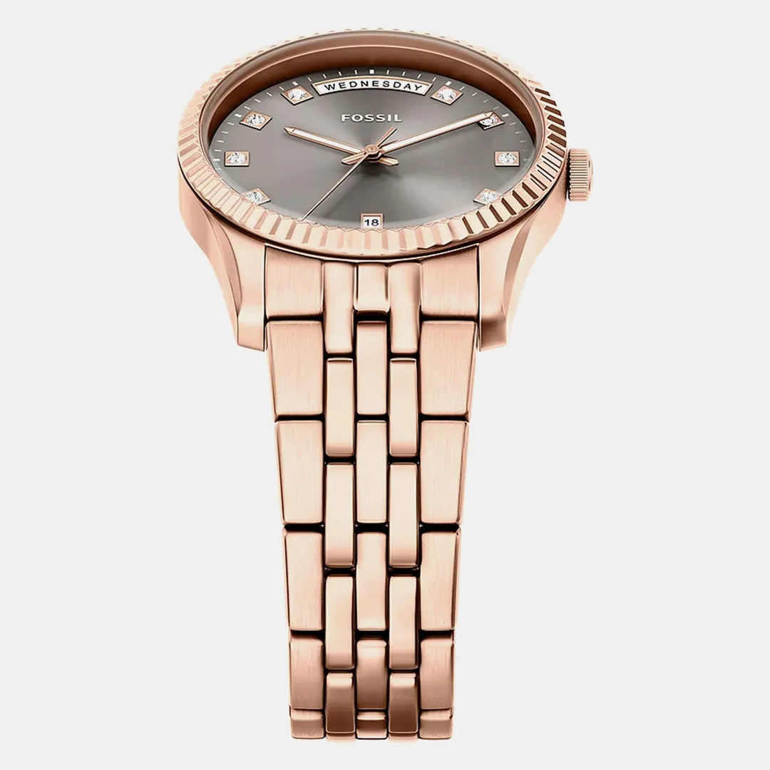 Fossil Scarlette ES5459 Rose Gold-Tone Grey Sunray Dial Women&