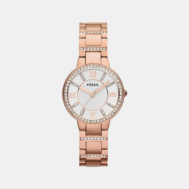 Fossil Virginia ES3284 Rose Gold Strap Silver Dial Women&