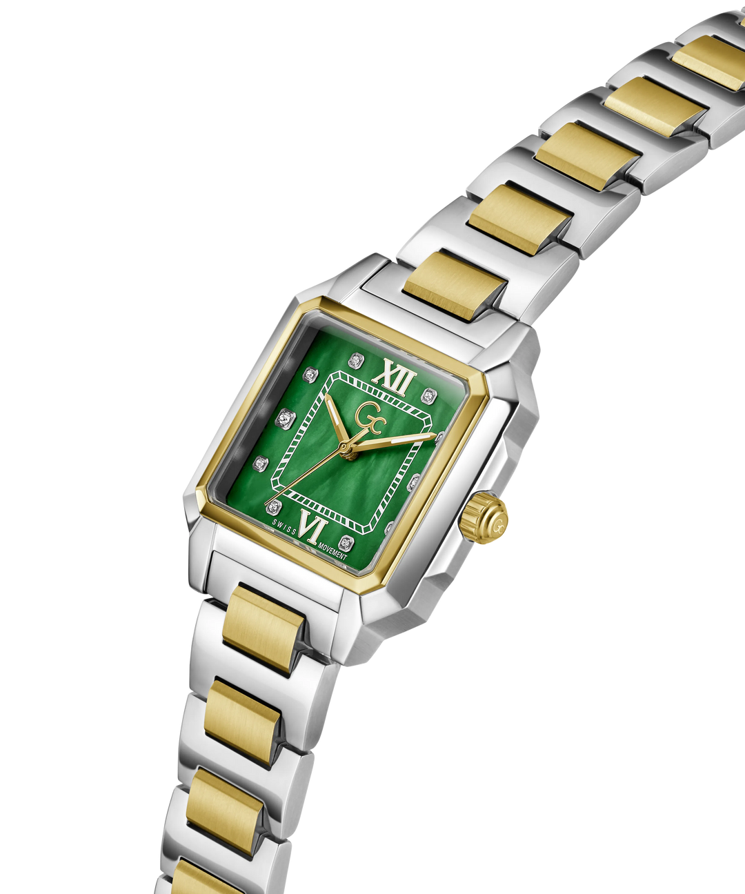 Gc SquareCut Lady 32mm Green Mother-of-Pearl Dial Women&
