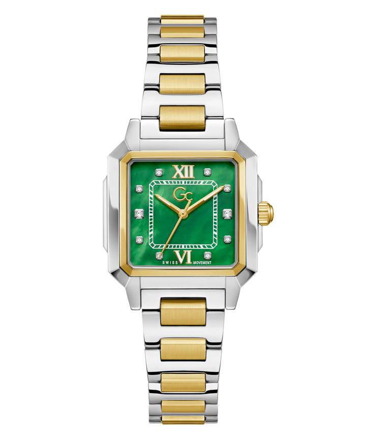 Gc SquareCut Lady 32mm Green Mother-of-Pearl Dial Women&