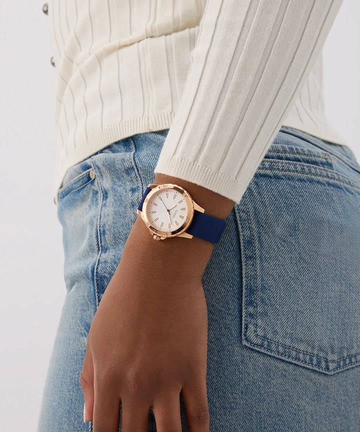 GUESS Blue Rose Gold Tone Analog Women&