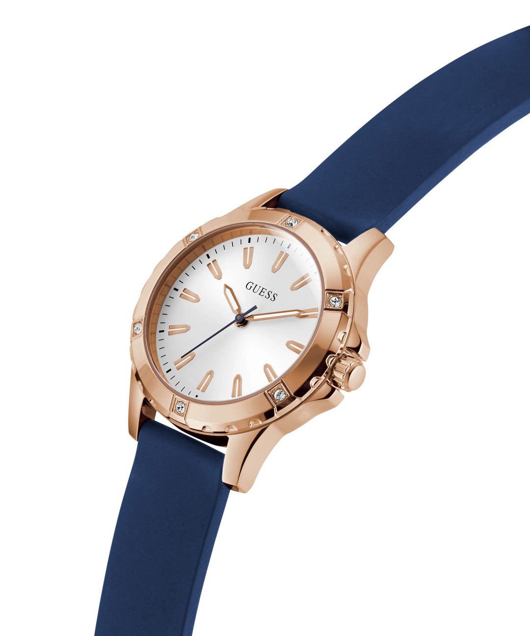 GUESS Blue Rose Gold Tone Analog Women&