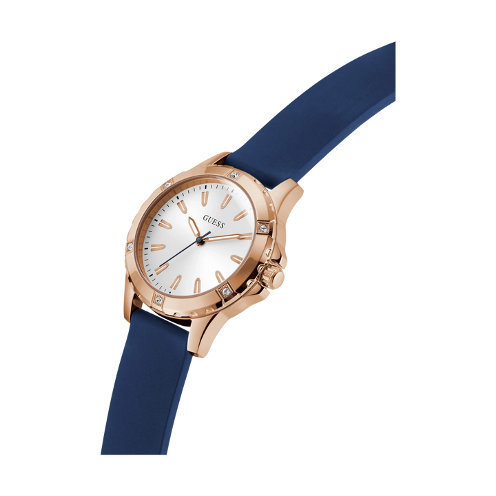 GUESS Blue Rose Gold Tone Analog Women&
