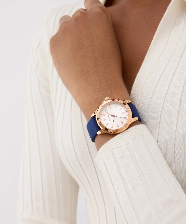 GUESS Blue Rose Gold Tone Analog Women&