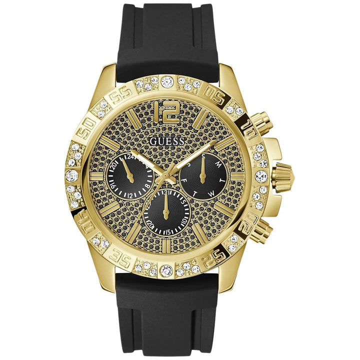 GUESS Mens Black Gold Tone Multi-function Watch GW0909G2