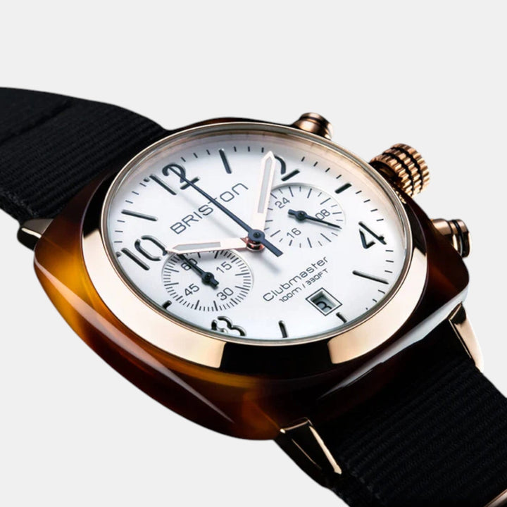 Briston Clubmaster Classic 17140.PRA.T.2.NB White Dial Chronograph NATO Watch