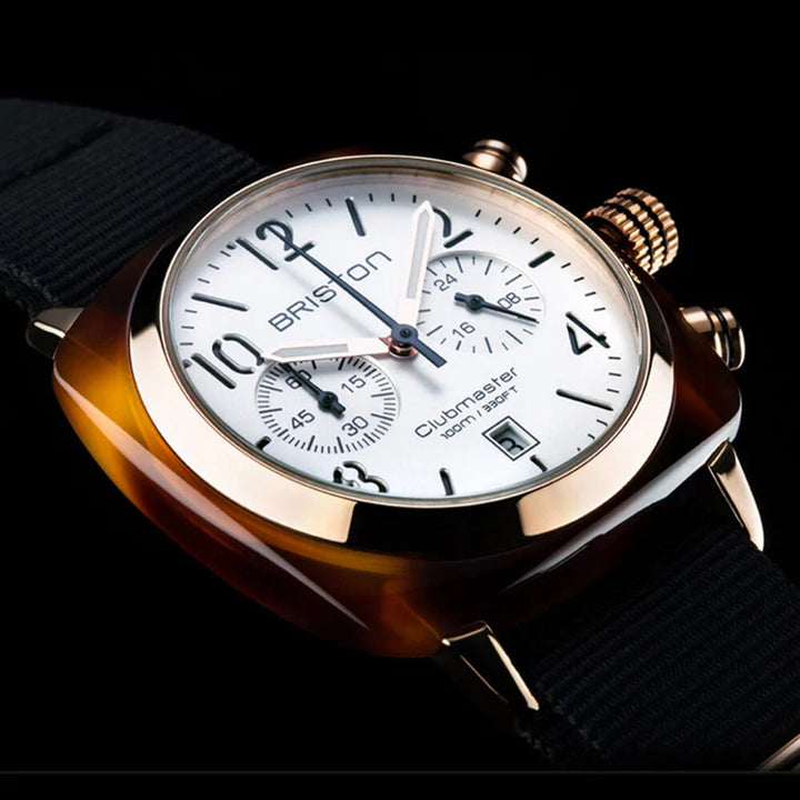 Briston Clubmaster Classic 17140.PRA.T.2.NB White Dial Chronograph NATO Watch