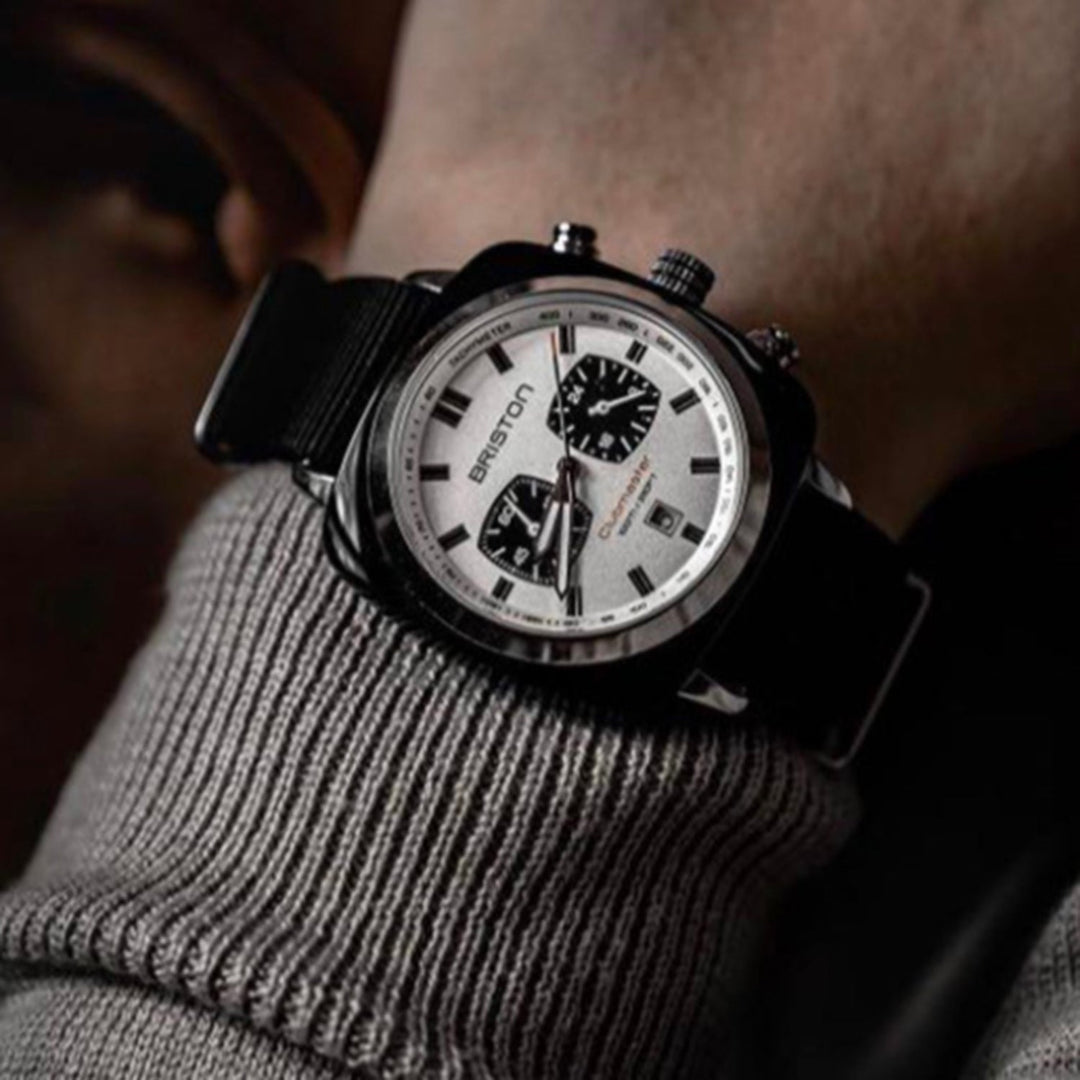 Briston Clubmaster Sport Men Quartz White Dial Chronograph NATO Watch 17142.SA.BS.2.NB