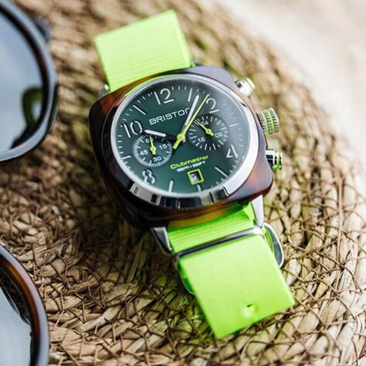 Briston Clubmaster Classic Men Quartz Green Dial Chronograph NATO Watch 24140.SA.T.10.NYG