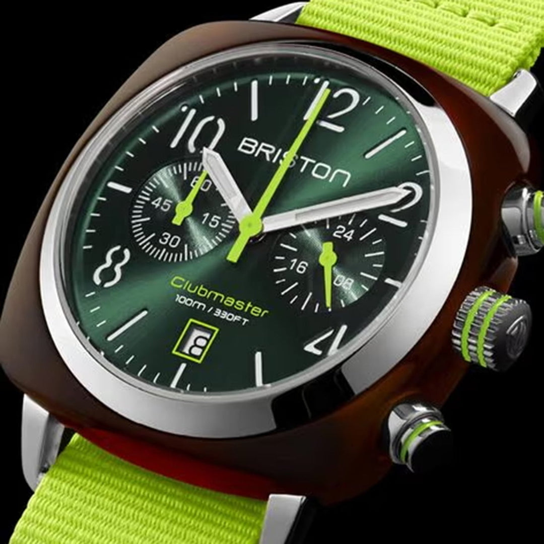 Briston Clubmaster Classic Men Quartz Green Dial Chronograph NATO Watch 24140.SA.T.10.NYG