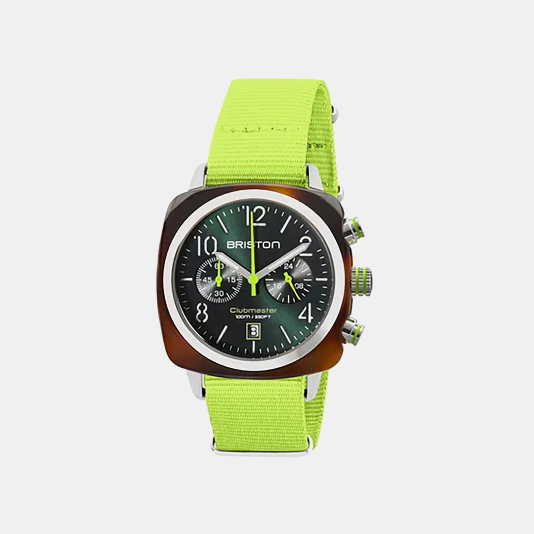 Briston Clubmaster Classic Men Quartz Green Dial Chronograph NATO Watch 24140.SA.T.10.NYG