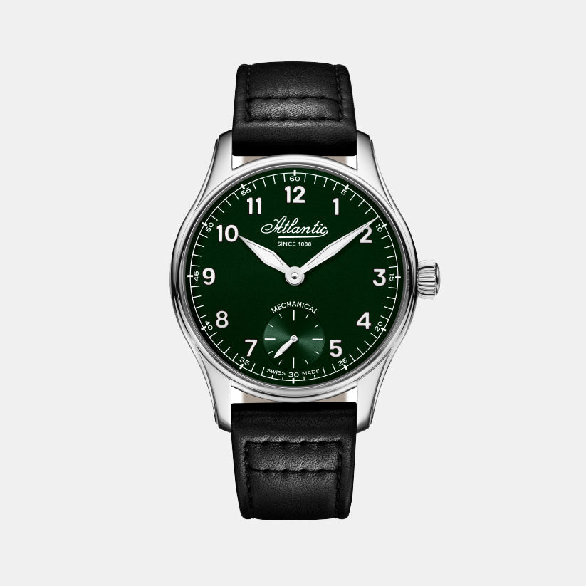 Atlantic Quartz Green Dial Leather Watch 52952.41.73
