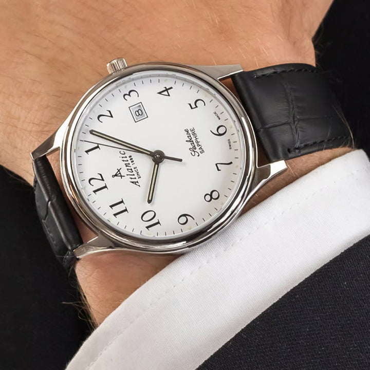 Atlantic Seabase Gents 60343.41.13 White Dial Leather Men&