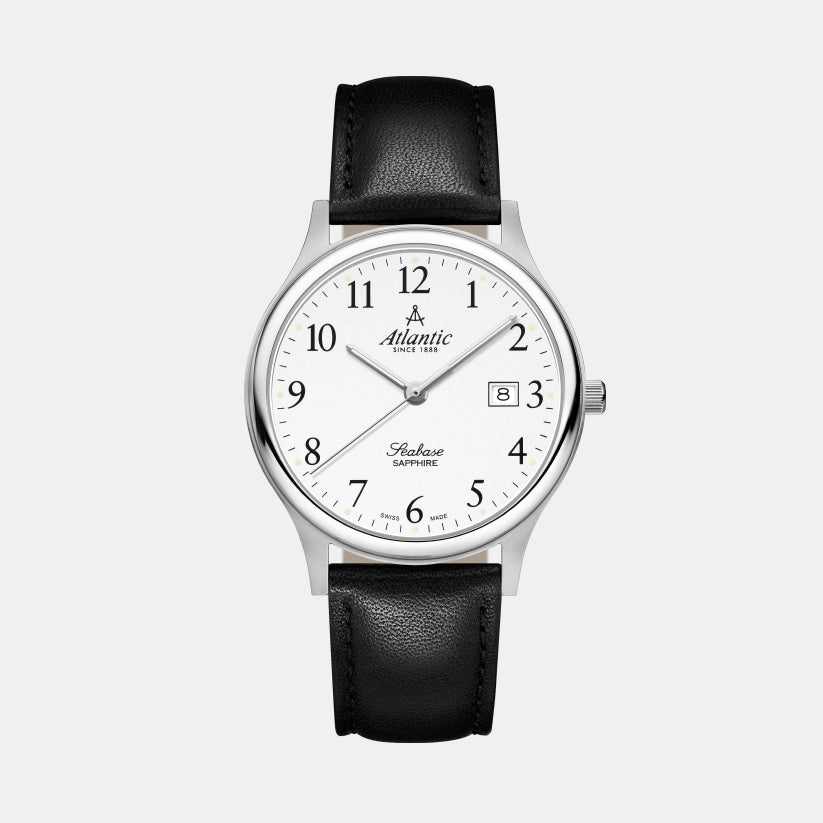 Atlantic Seabase Gents 60343.41.13 White Dial Leather Men&