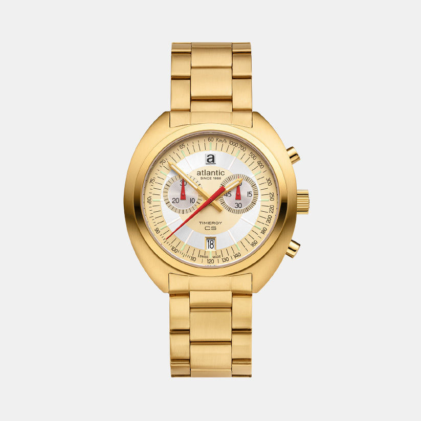 Atlantic Quartz Chronograph Gold Dial Stainless Steel Men&