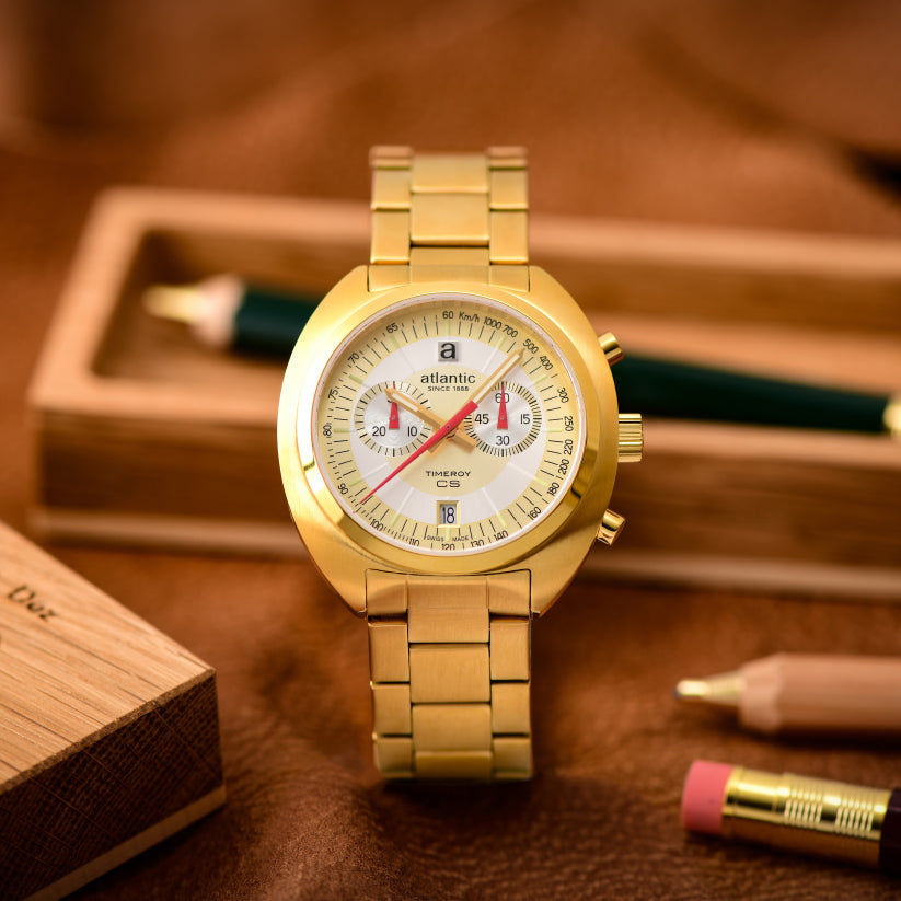 Atlantic Quartz Chronograph Gold Dial Stainless Steel Men&