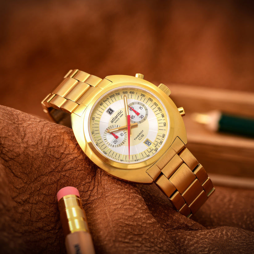 Atlantic Quartz Chronograph Gold Dial Stainless Steel Men&