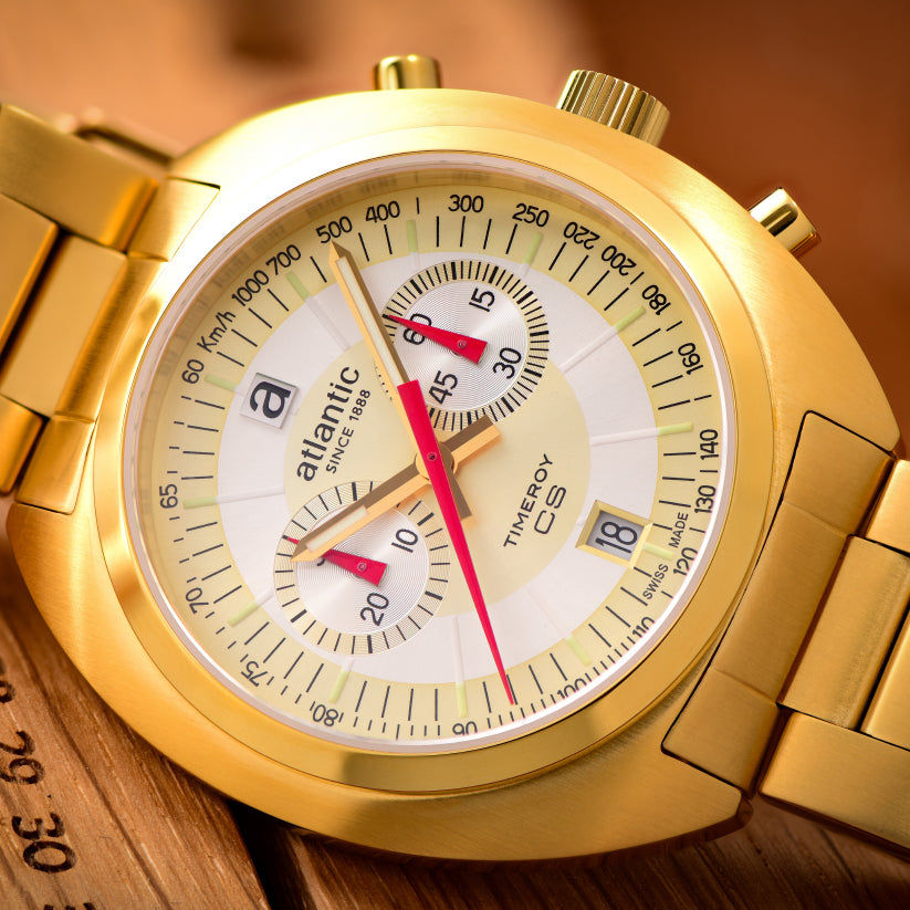 Atlantic Quartz Chronograph Gold Dial Stainless Steel Men&