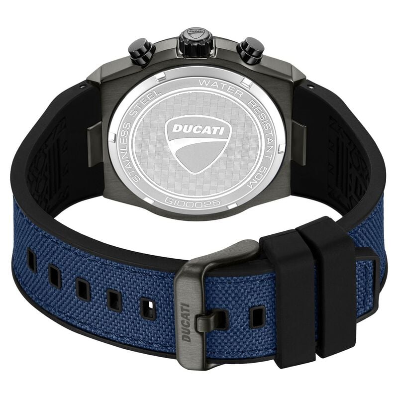 Ducati Quartz Chronograph Blue Dial Black Silicone Strap Watch DTWGO0002502W