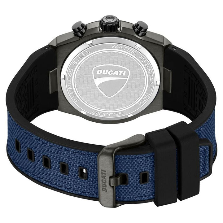 Ducati Quartz Chronograph Blue Dial Black Silicone Strap Watch DTWGO0002502W