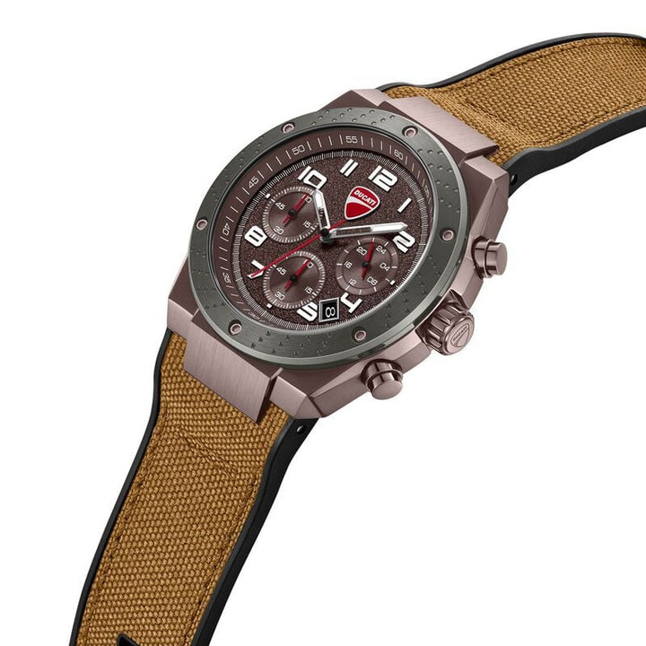 Ducati dtwgo0002503w Quartz Chronograph Brown Dial Black Silicone Strap Men&