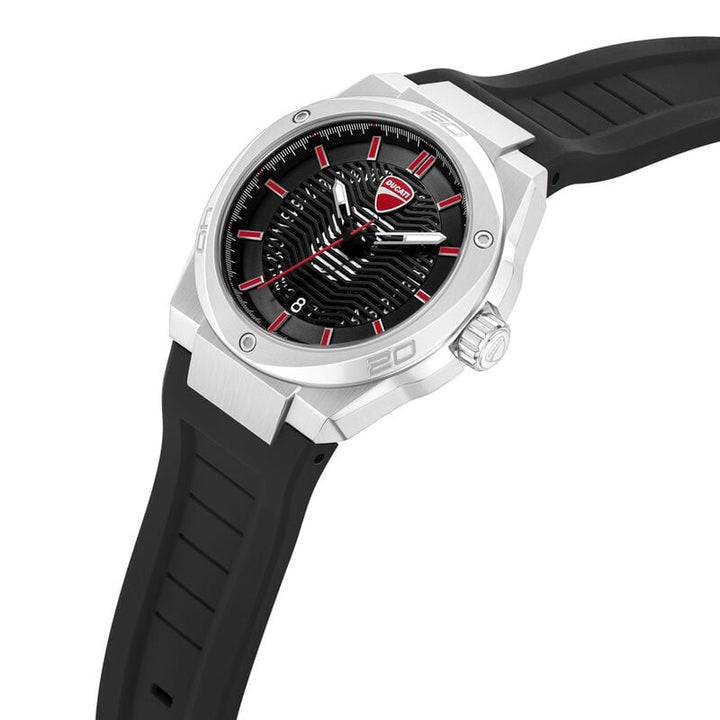 Ducati Quartz Analog Black Dial Black Silicone Strap Watch For Men