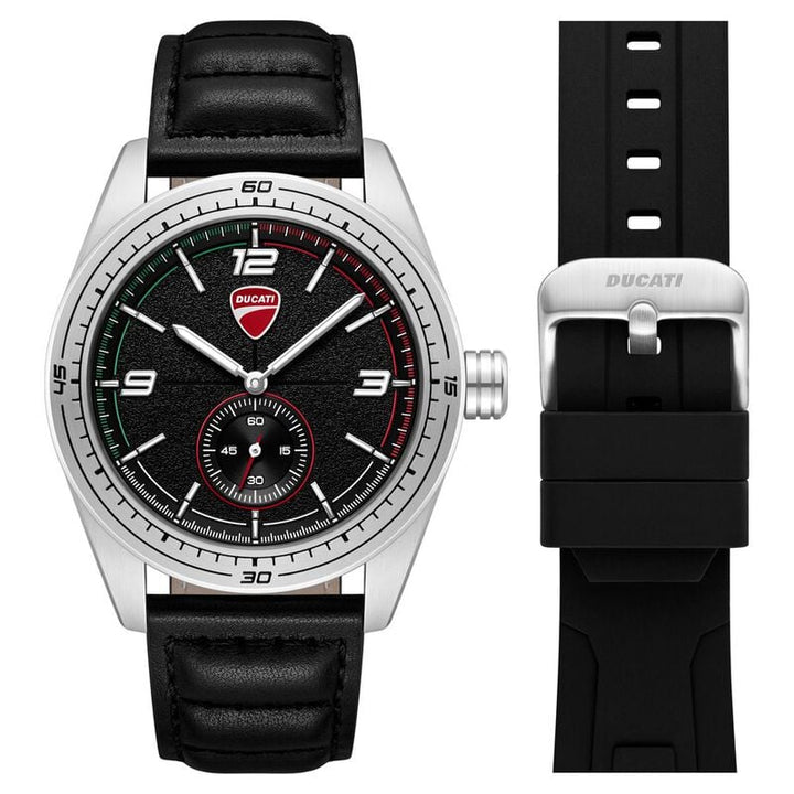Ducati Quartz Analog Black Dial Black Leather Strap Watch for Men DTWGX00023X0W