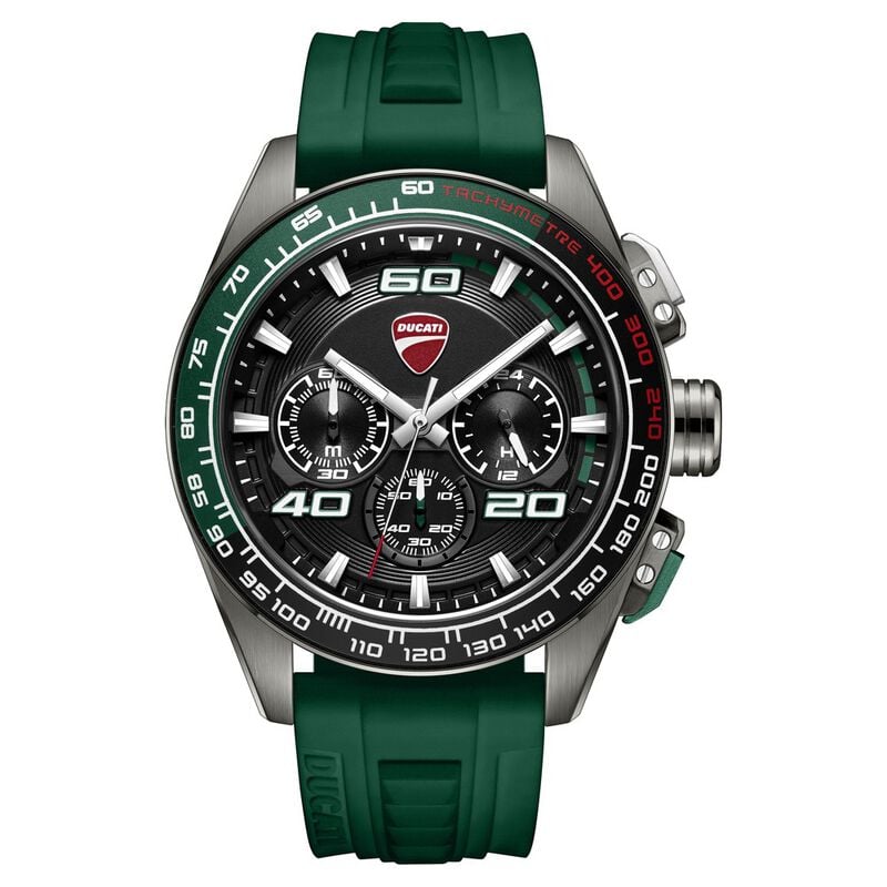 Ducati Quartz Chronograph Black Dial Green Silicone Strap Watch For Men