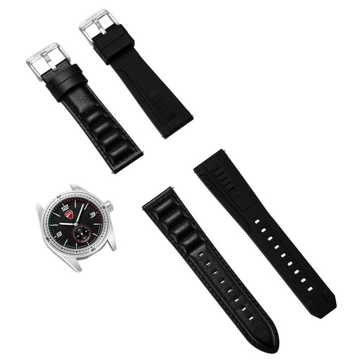Ducati Quartz Analog Black Dial Black Leather Strap Watch for Men DTWGX00023X0W