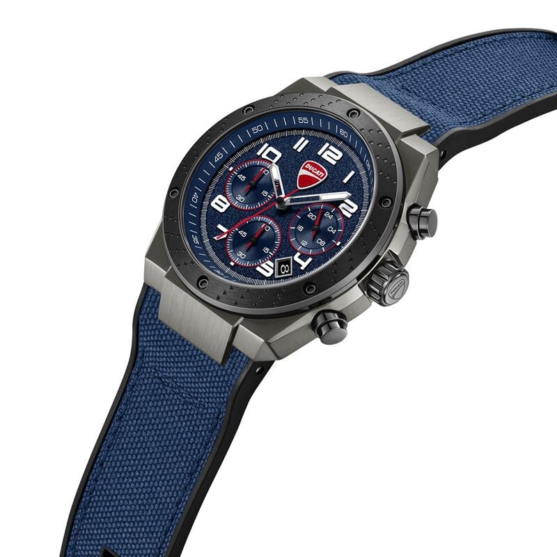 Ducati Quartz Chronograph Blue Dial Black Silicone Strap Watch DTWGO0002502W