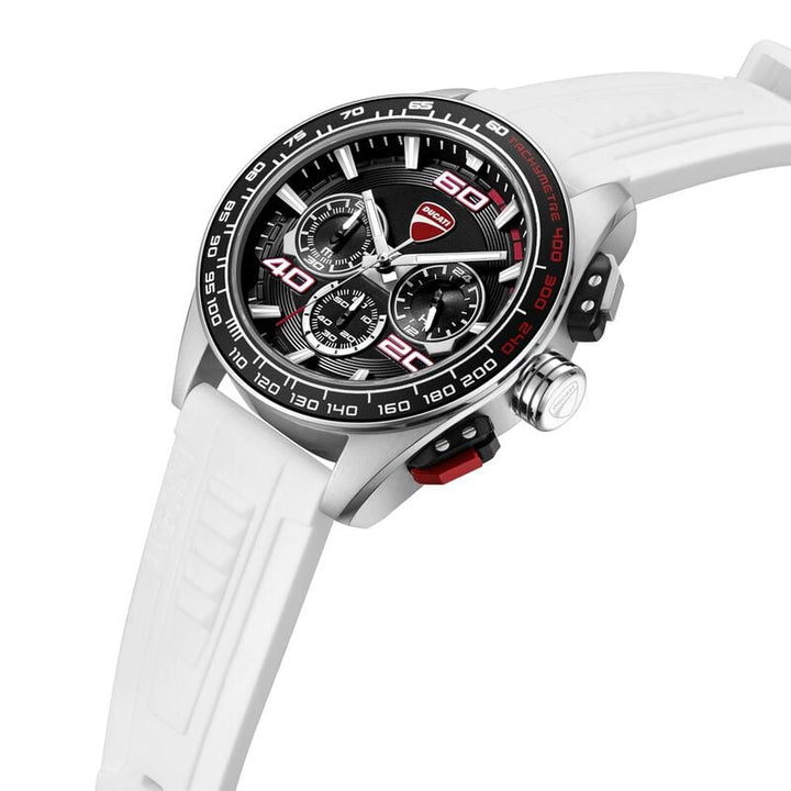 Ducati Quartz Chronograph Black Dial White Silicone Strap Watch For Men DTWGO0001702W