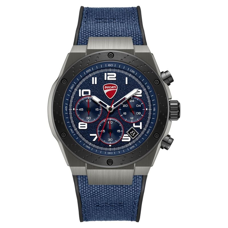 Ducati Quartz Chronograph Blue Dial Black Silicone Strap Watch DTWGO0002502W