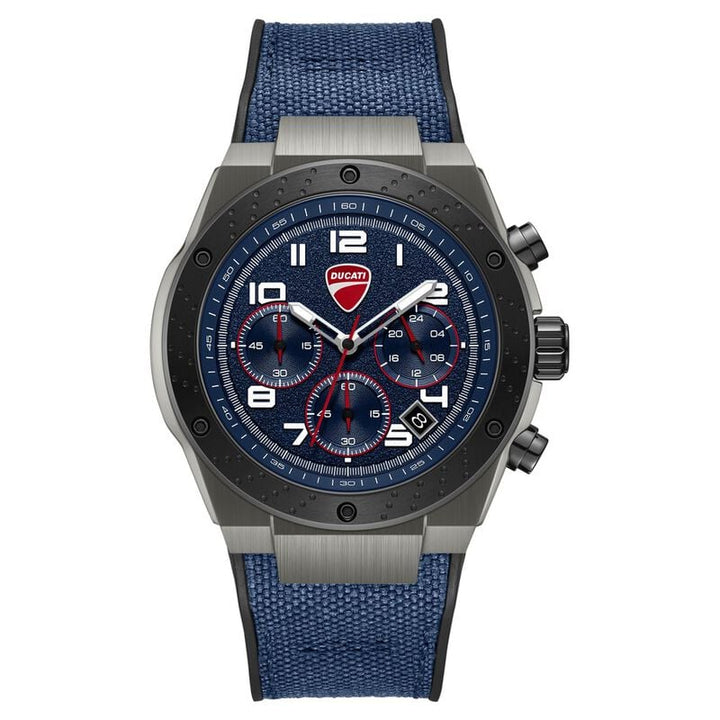 Ducati Quartz Chronograph Blue Dial Black Silicone Strap Watch DTWGO0002502W
