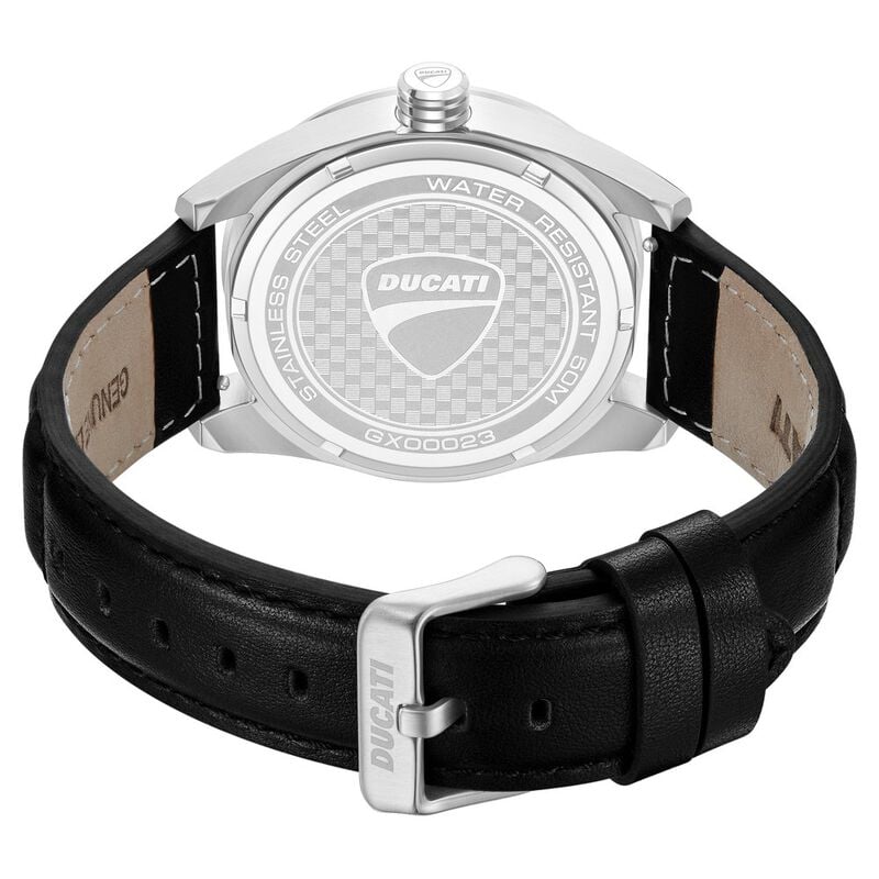 Ducati Quartz Analog Black Dial Black Leather Strap Watch for Men DTWGX00023X0W