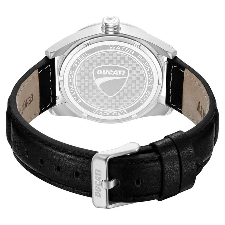 Ducati Quartz Analog Black Dial Black Leather Strap Watch for Men DTWGX00023X0W