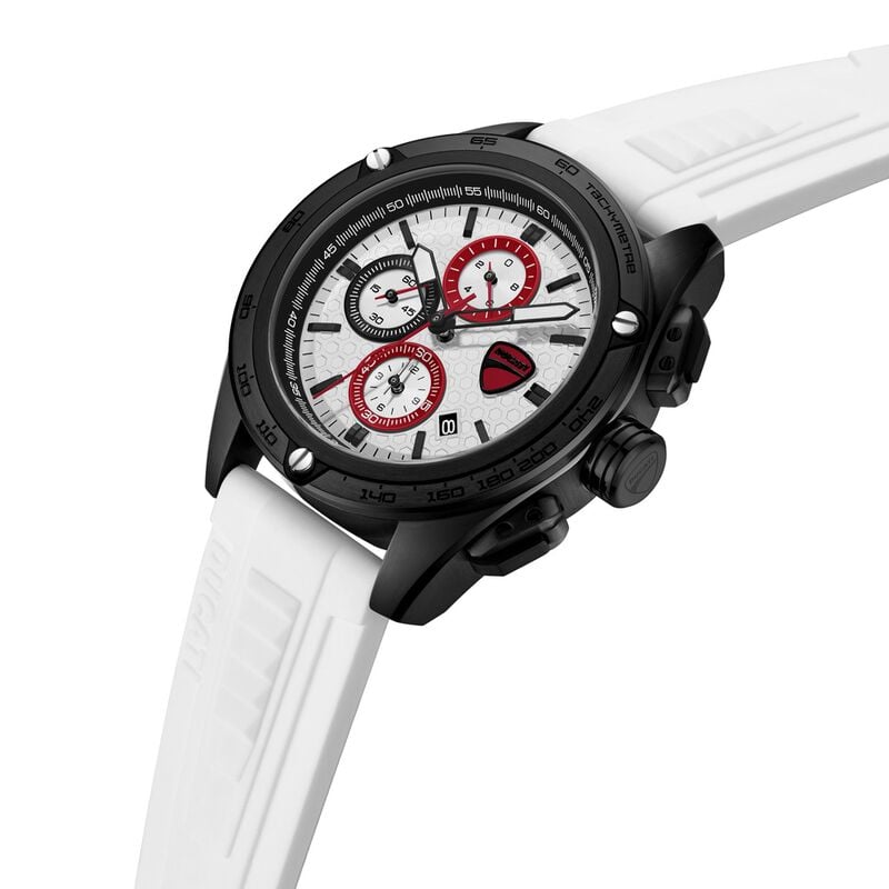 Ducati Quartz Chronograph dtwgc0004304w White Dial White Silicone Strap Men&