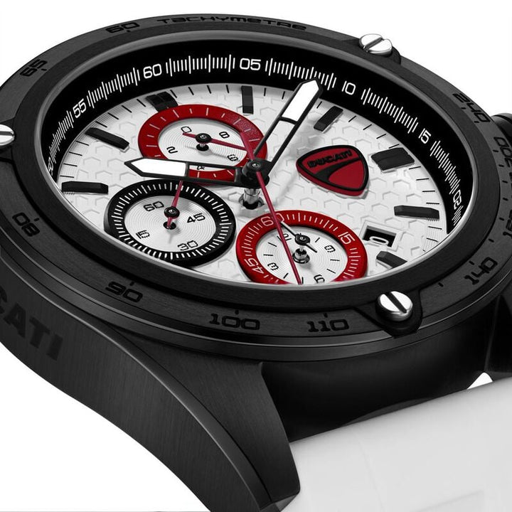Ducati Quartz Chronograph dtwgc0004304w White Dial White Silicone Strap Men&