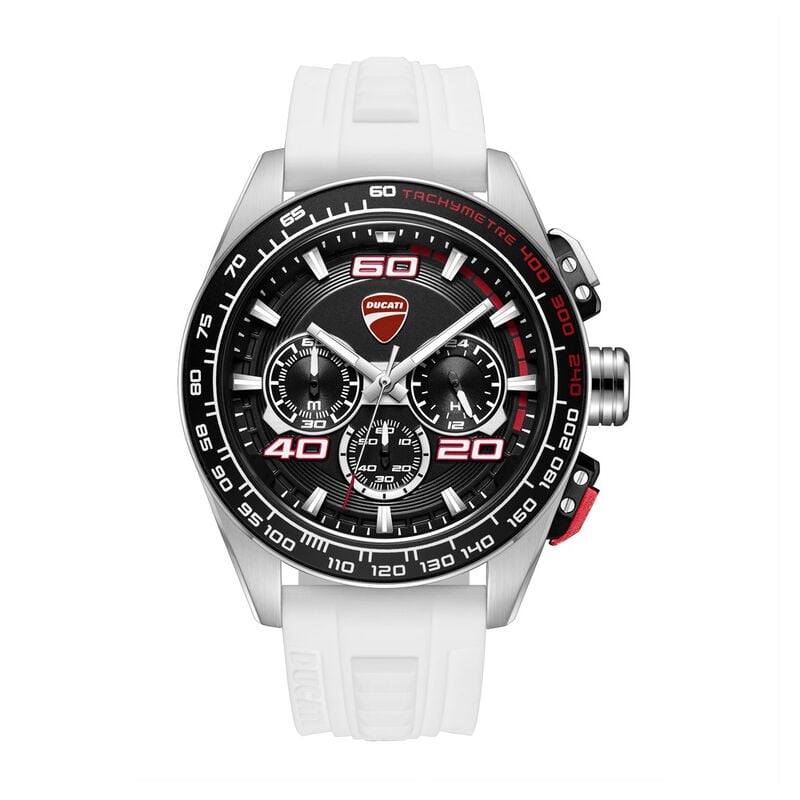 Ducati Quartz Chronograph Black Dial White Silicone Strap Watch For Men DTWGO0001702W