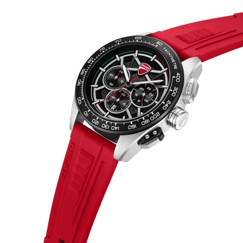 Ducati Quartz Chronograph dtwgo0003003w Black Dial Red Silicone Strap Men&